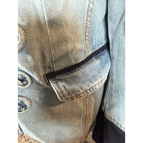 Free People Seamed Structured Military Blue Denim Jacket Women's Size Medium - Picture 4 of 10